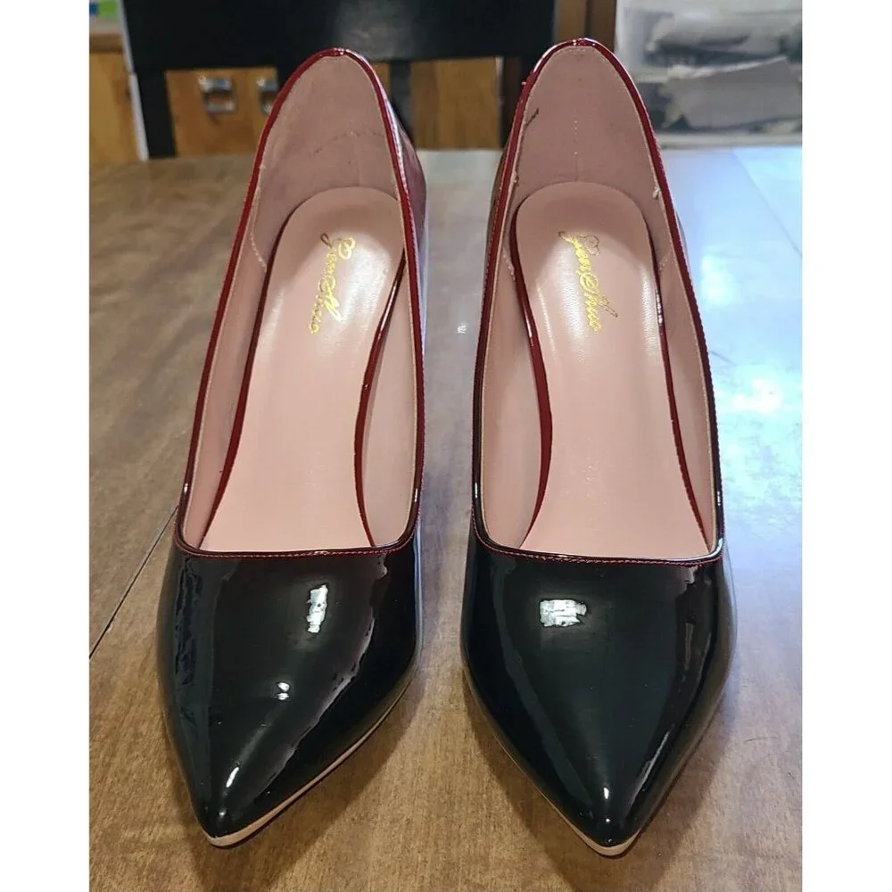 Gen Shuo Stilettos 8.5 Red & Black Heels. Women's Pointed Toe 4" Heel_5